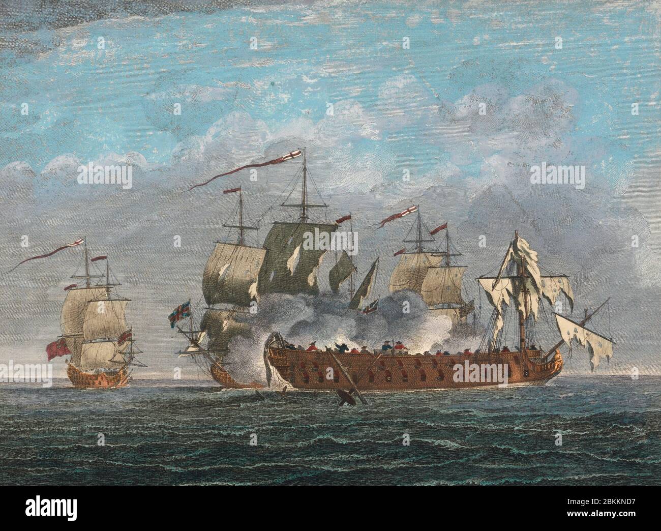 The taking of the Princessa a Spanish Man of War, April 8, 1740 by His Majesties Ships the Lenox, Kent, and Oxford - Nathaniel Parr, circa 1740 Stock Photo