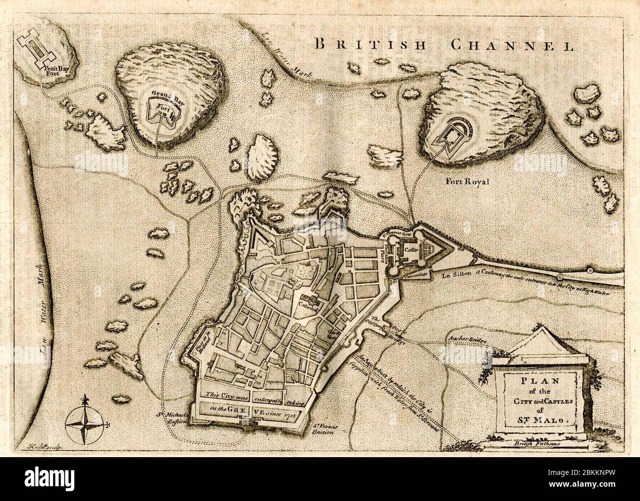 English map of Saint Malo, circa 1715 Stock Photo