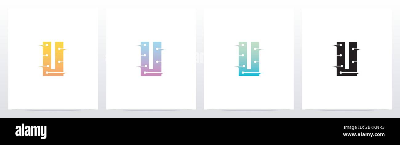 Horizontal Lines With Dots On Letter Logo Design U Stock Vector