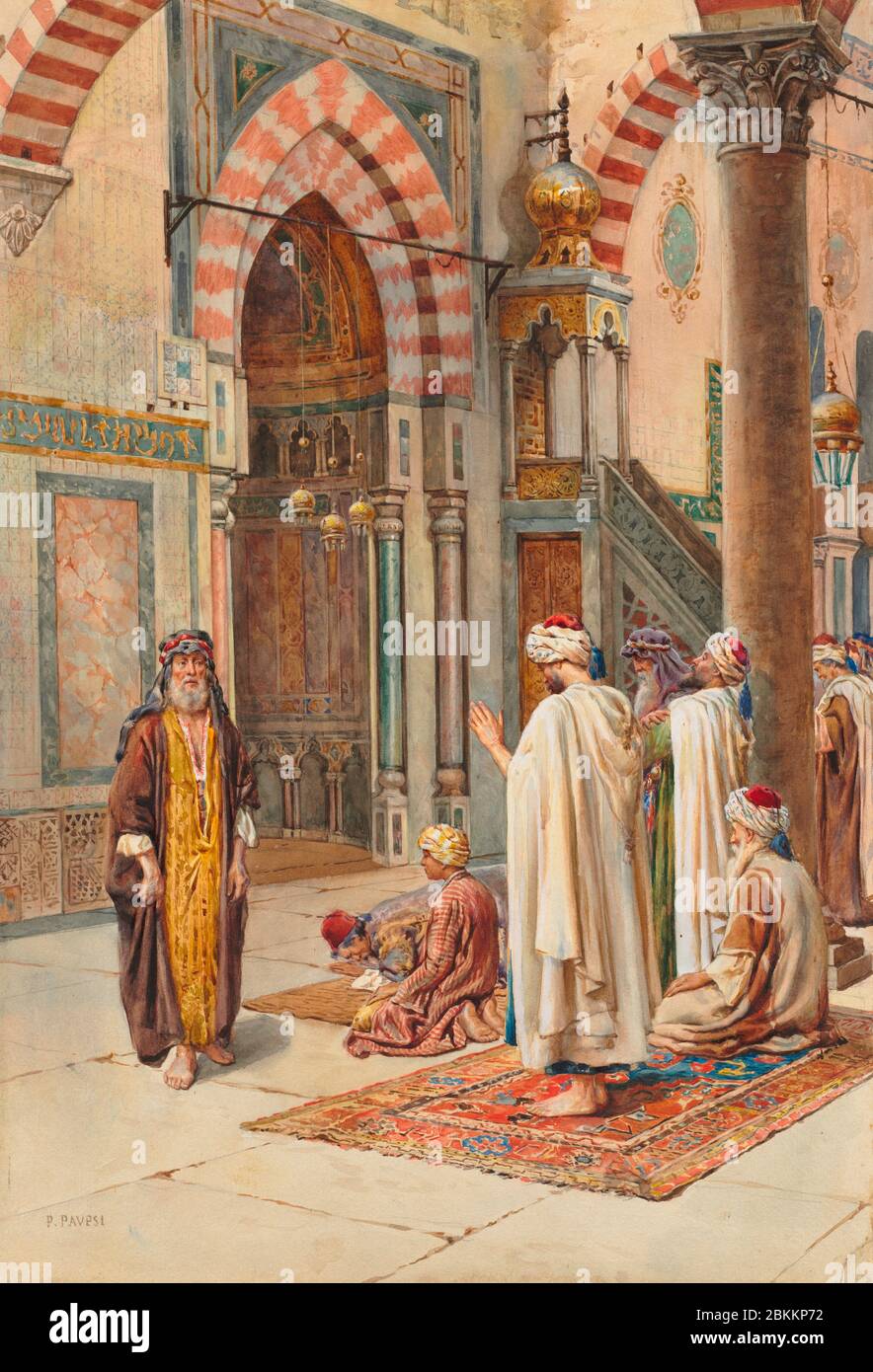 Moslems at Prayer by P. Pavesi, late 1800s-early 1900s Stock Photo
