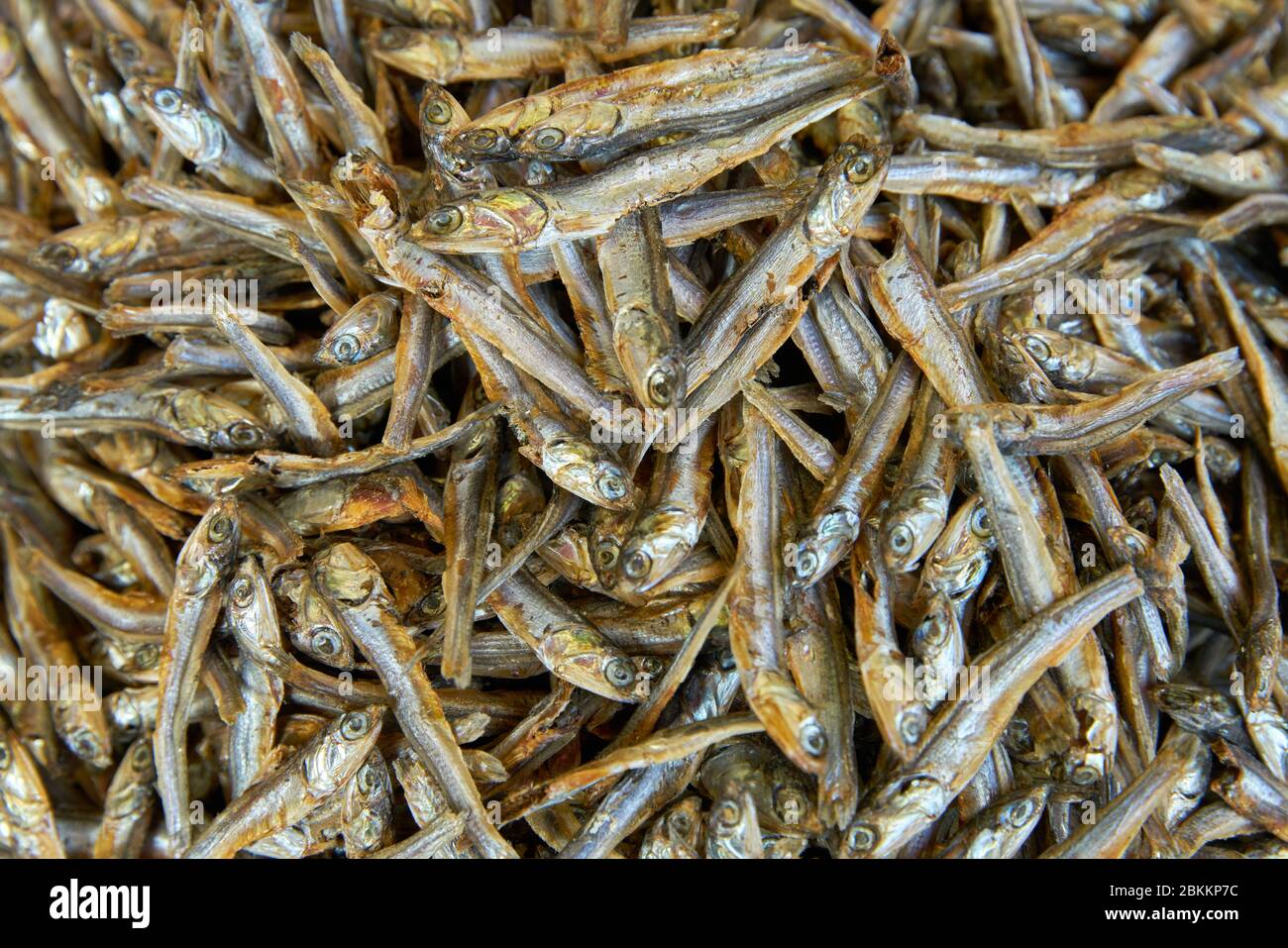Chinese Market Dried Fish. Small dried fish in an Asian market. Stock Photo