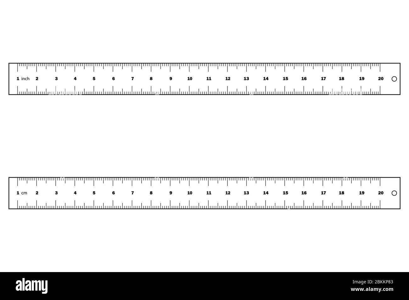 Ruler. A set of two rulers outline in cm and inches isolated on a white background. EPS Vector Stock Vector