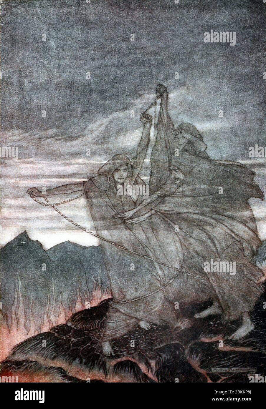 The Norms Vanish - Scene from Gotterdammerung - Twilight of the Gods, Arthur Rackham, 1911 Stock Photo