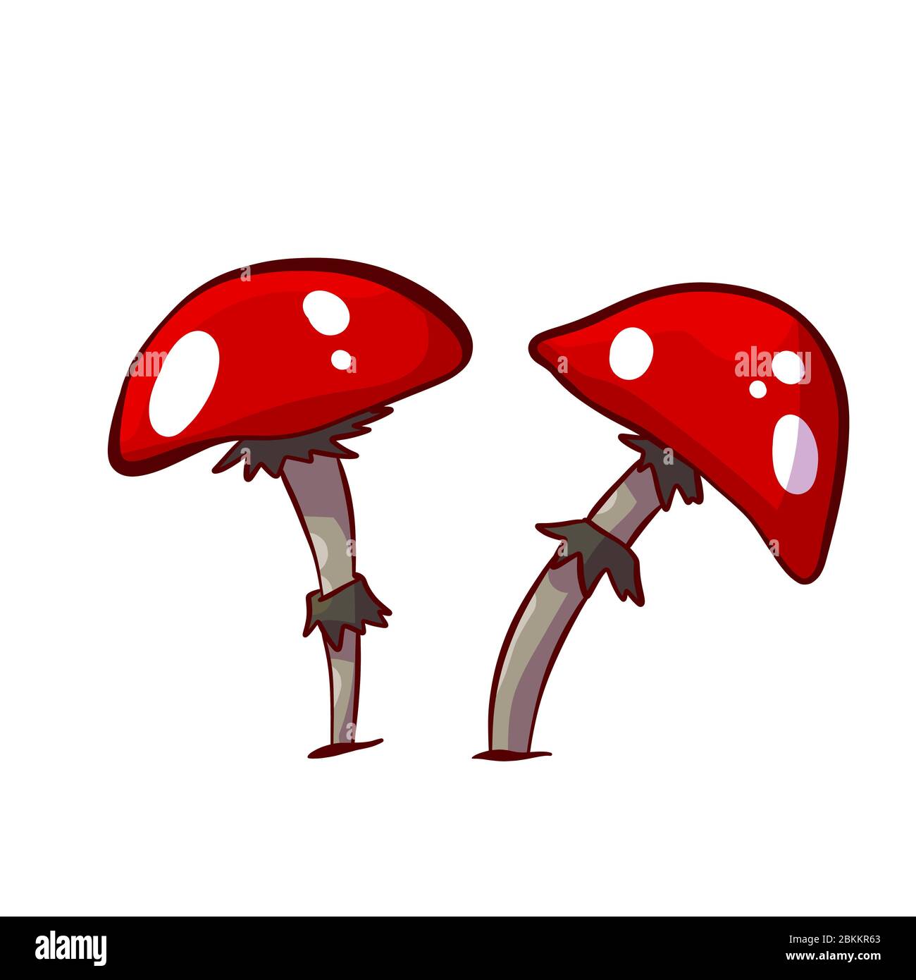 Colorful vector illustration of cartoon red mushrooms with white spots Stock Vector