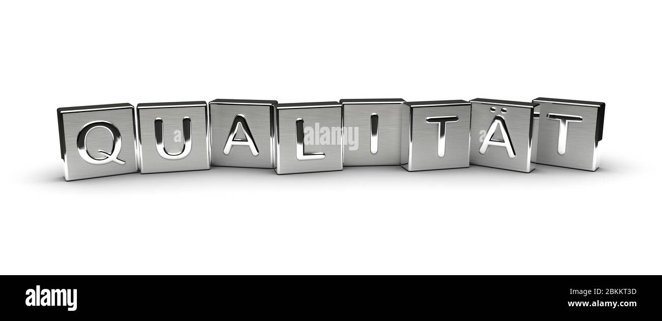 Metal Qualität Text (isolated on white background) Stock Photo