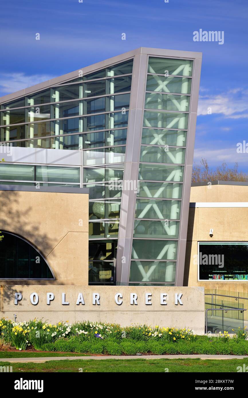 Streamwood, Illinois, USA. Modern community library in a Chicago suburb