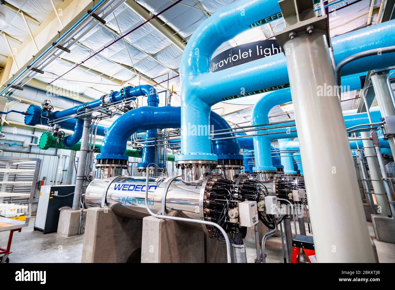 June 20, 2019 San Jose / CA / USA - Ultraviolet light system produced by Xylem Inc, Silicon Valley Advanced Water Purification Center, part of the San Stock Photo