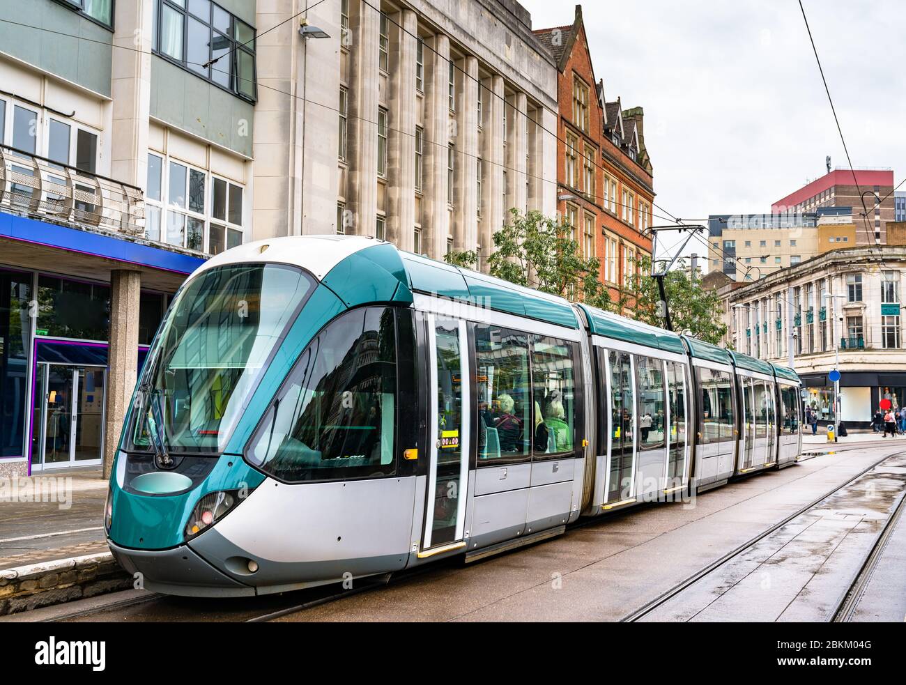 City tram at Old Market Square in Nottingham, England Stock Photo