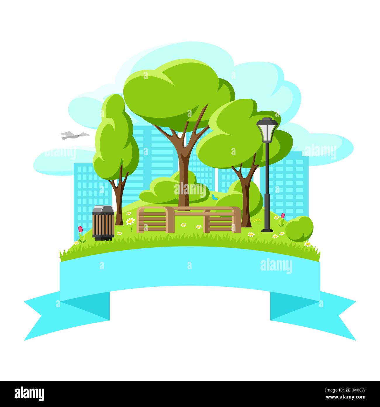 Illustration of beautiful summer or spring city park. Stock Vector