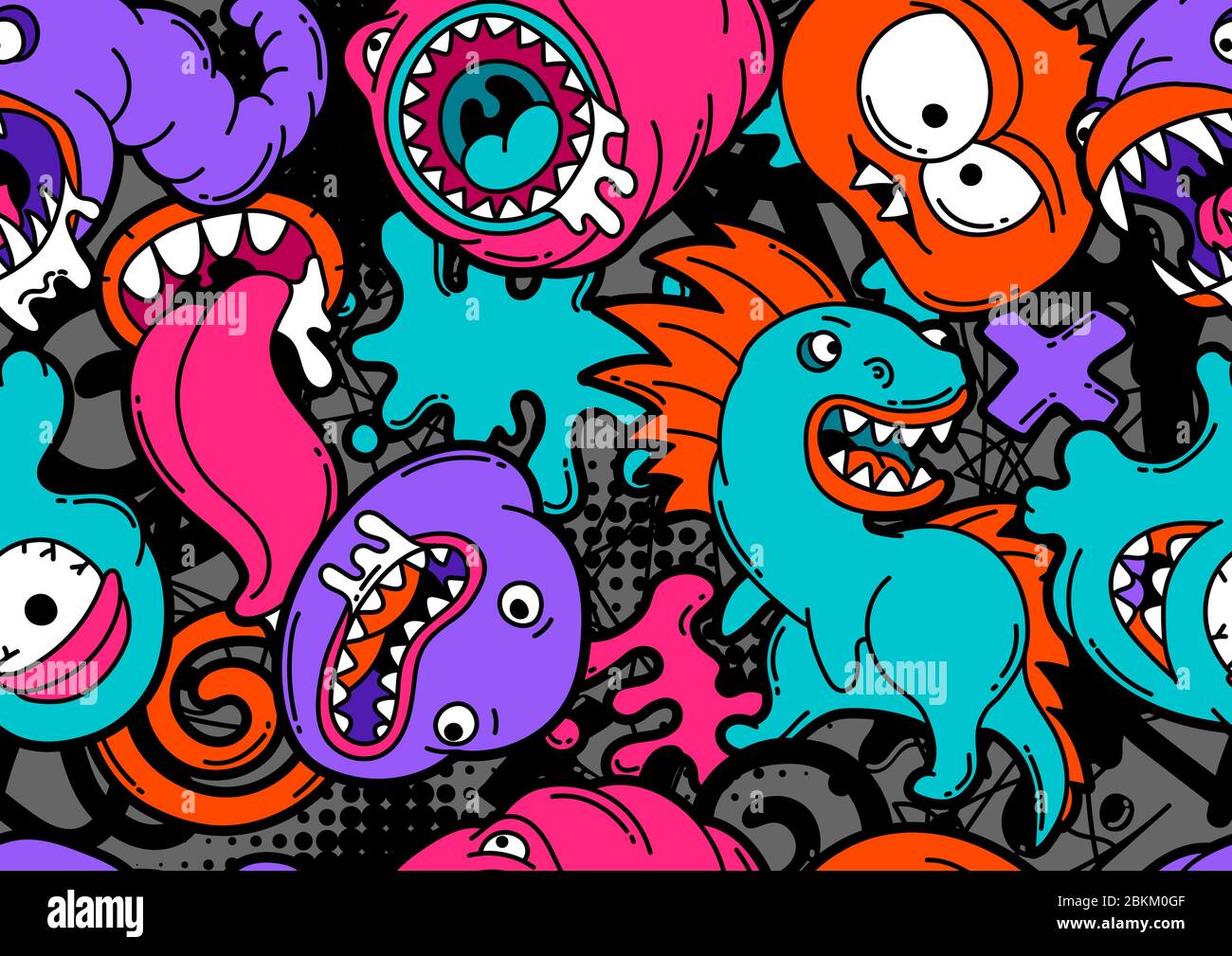 Seamless pattern with cartoon monsters Stock Vector Image & Art - Alamy