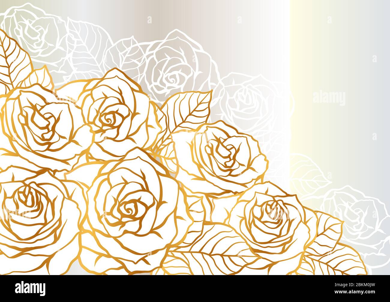 Background with outline roses. Beautiful flowers and leaves Stock