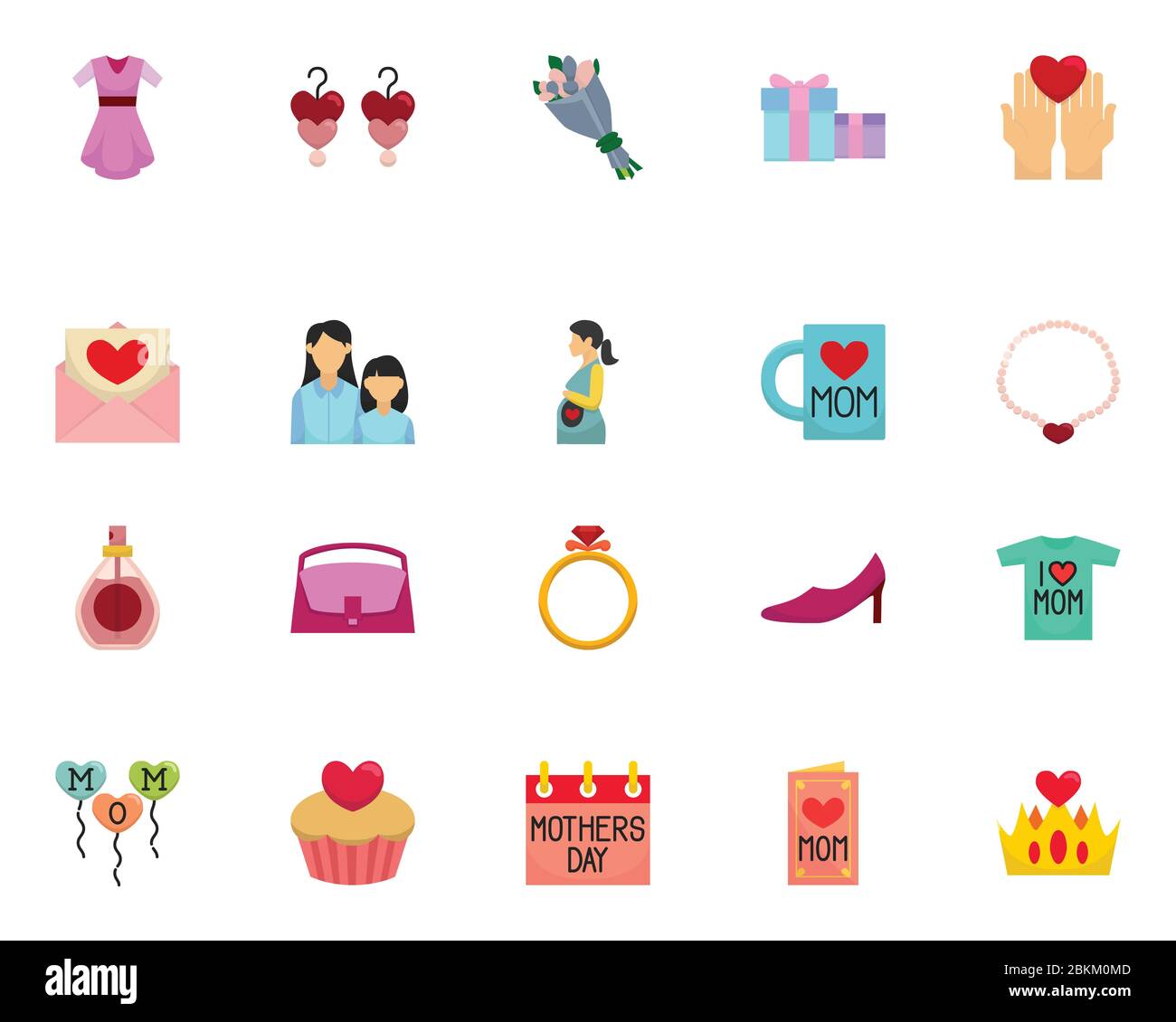 Collection of Mothers Day icons with Color Style Stock Vector Image ...