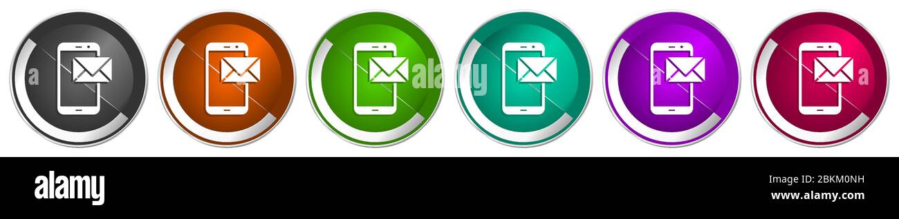 Mail icon set, silver metallic chrome border vector web buttons in 6 ...