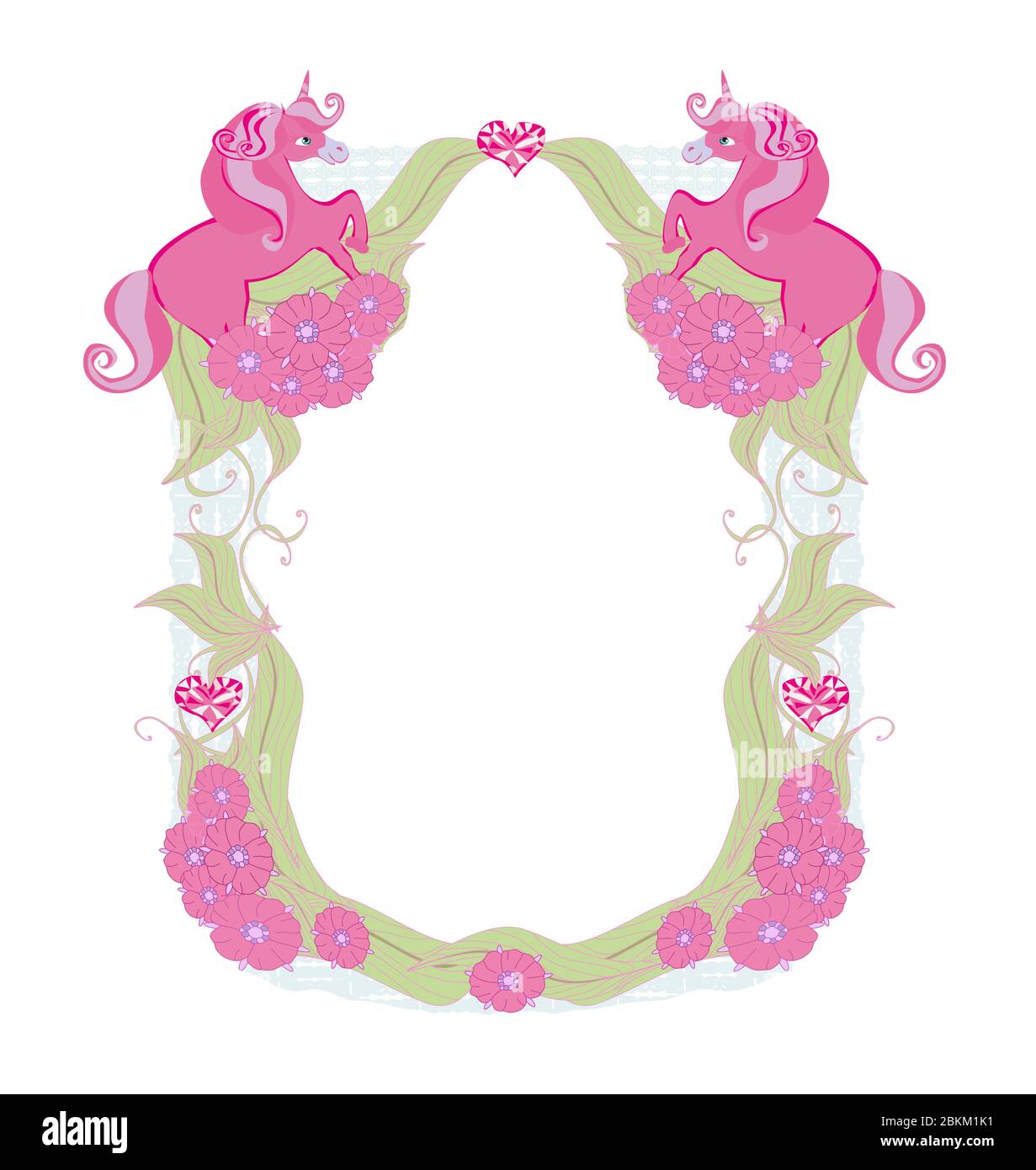 decorative flower frame with beautiful unicorns Stock Vector
