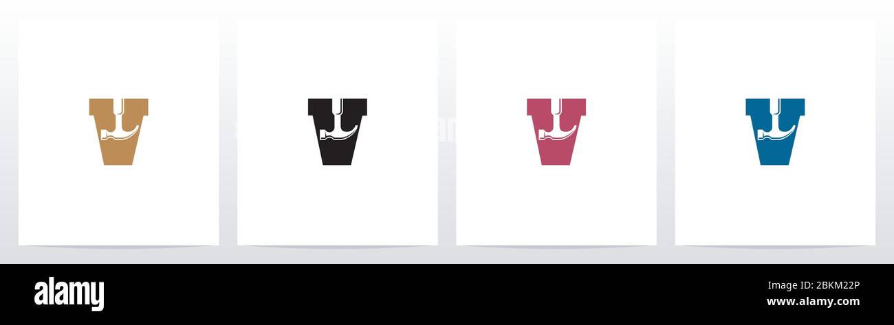 Hammer Tools On Letter Logo Design V Stock Vector