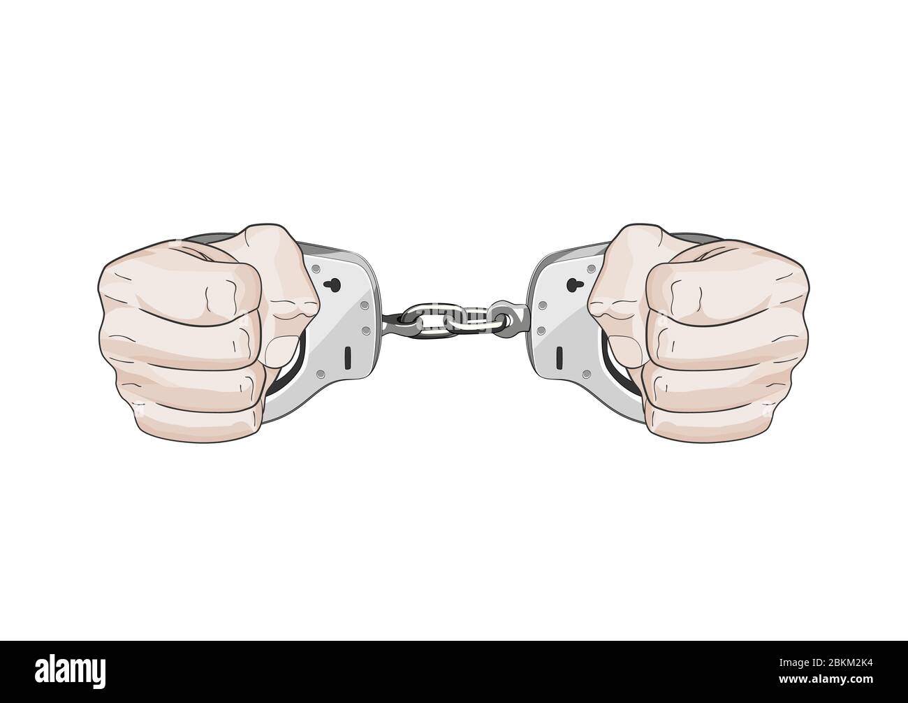 Arrested by police. Hands in cuffs. Freedom restrained in jail. vector graphic illustration isolated Stock Vector
