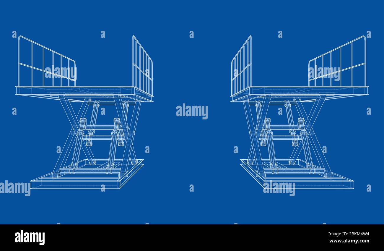 Scissors lift concept outline. Vector Stock Vector
