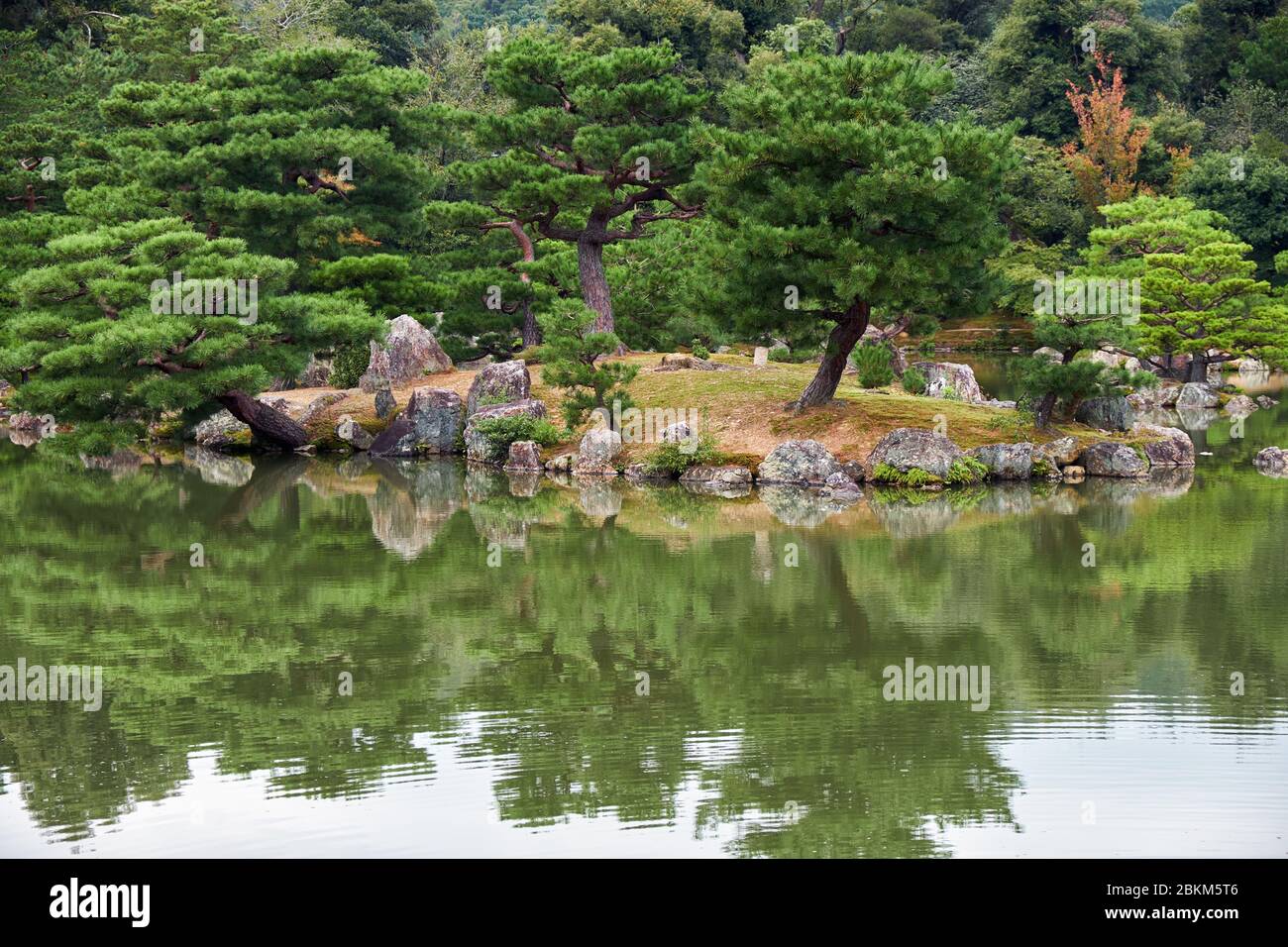 Ashihara-jima,  the largest islet in the Kyoko-chi pond represent the Japanese Islands in the garden of  Kinkaku-ji temple. Kyoto. Japan Stock Photo