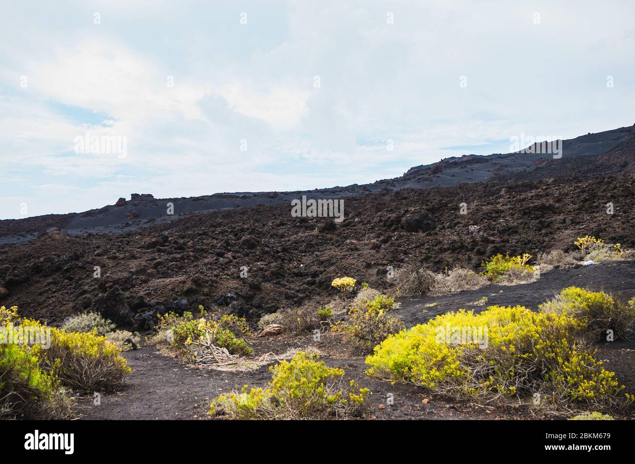 Malpaís (lava fields) landscape at the foot of the Volcán de San Antonio volcano in La Palma, Canary Islands Stock Photo