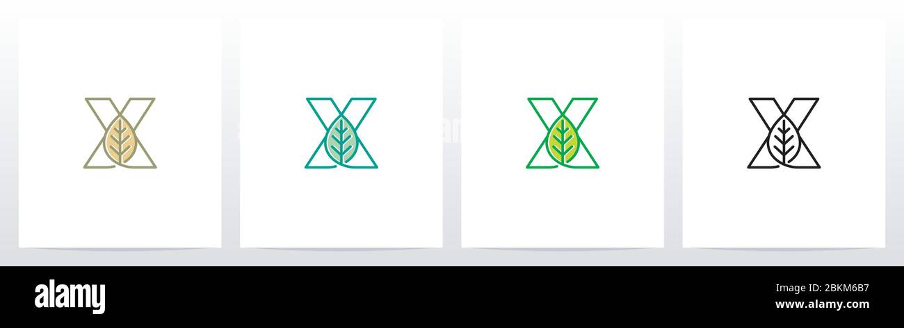 Leaf On Letter Logo Design X Stock Vector