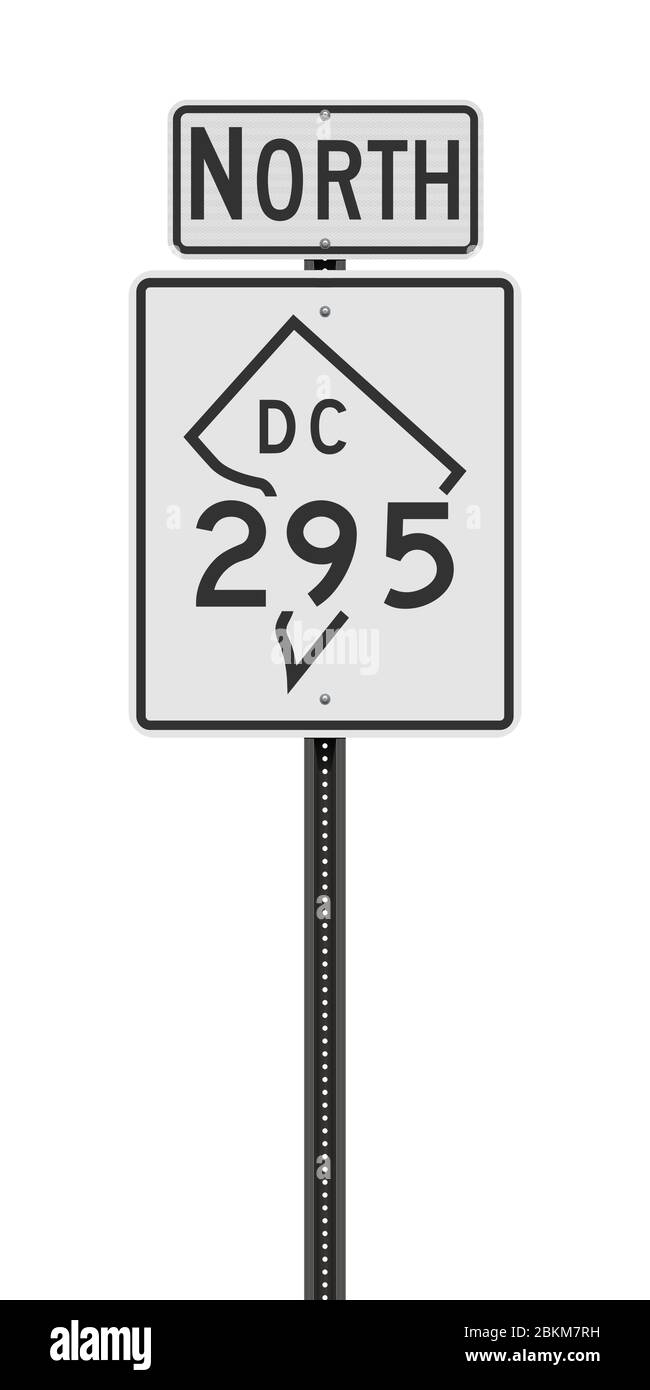Vector illustration of the District of Columbia State Highway 295 and North road signs on metallic post Stock Vector