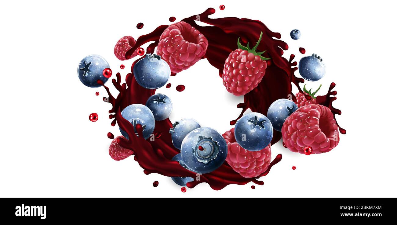 Blueberries raspberries in splash Stock Vector Images - Alamy