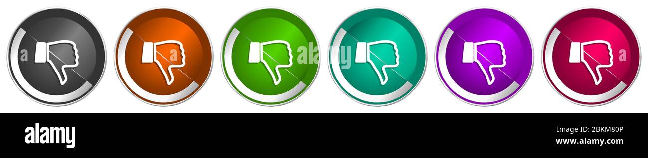 Dislike icon set, silver metallic chrome border vector web buttons in 6 ...