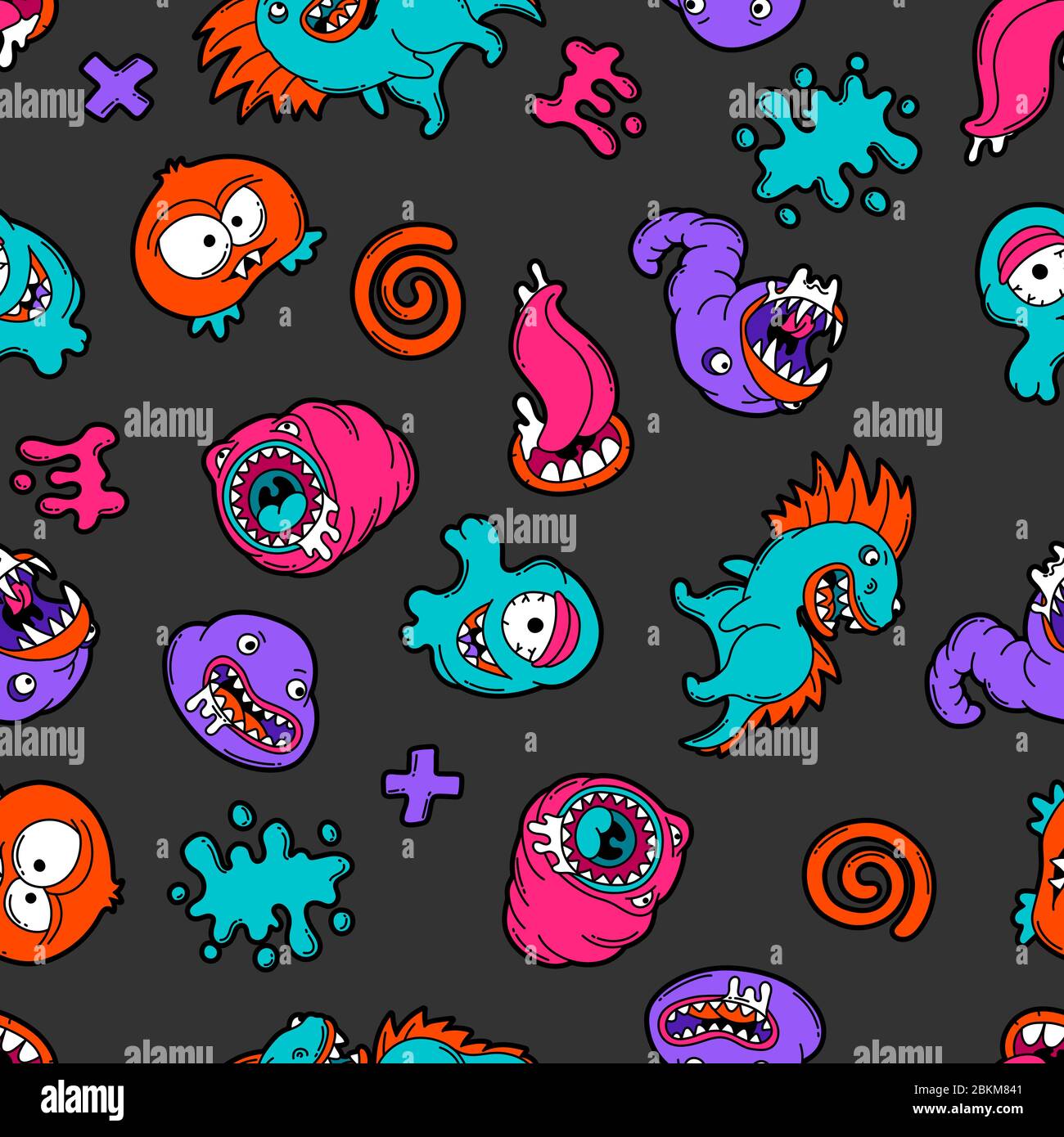 Seamless pattern with cartoon monsters Stock Vector Image & Art - Alamy