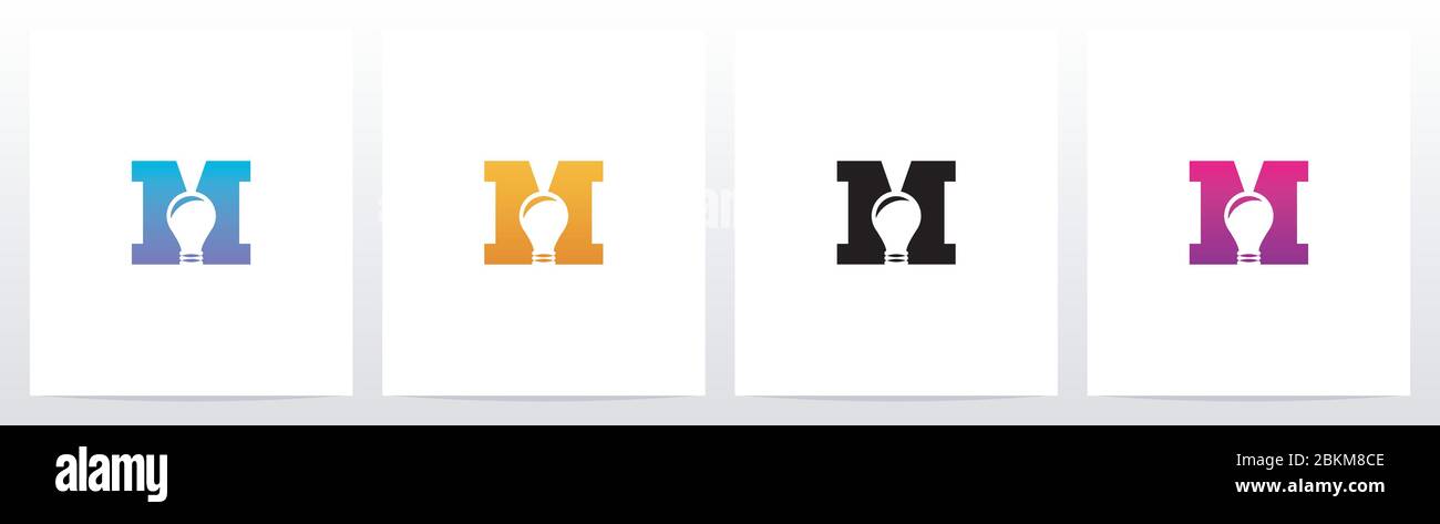 Lightbulb On Letter Logo Design M Stock Vector