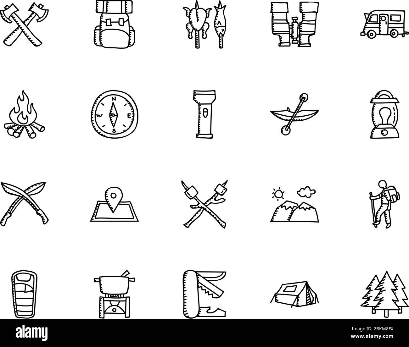 Camping Icon Collection Hand Drawn Style Stock Vector Image & Art - Alamy