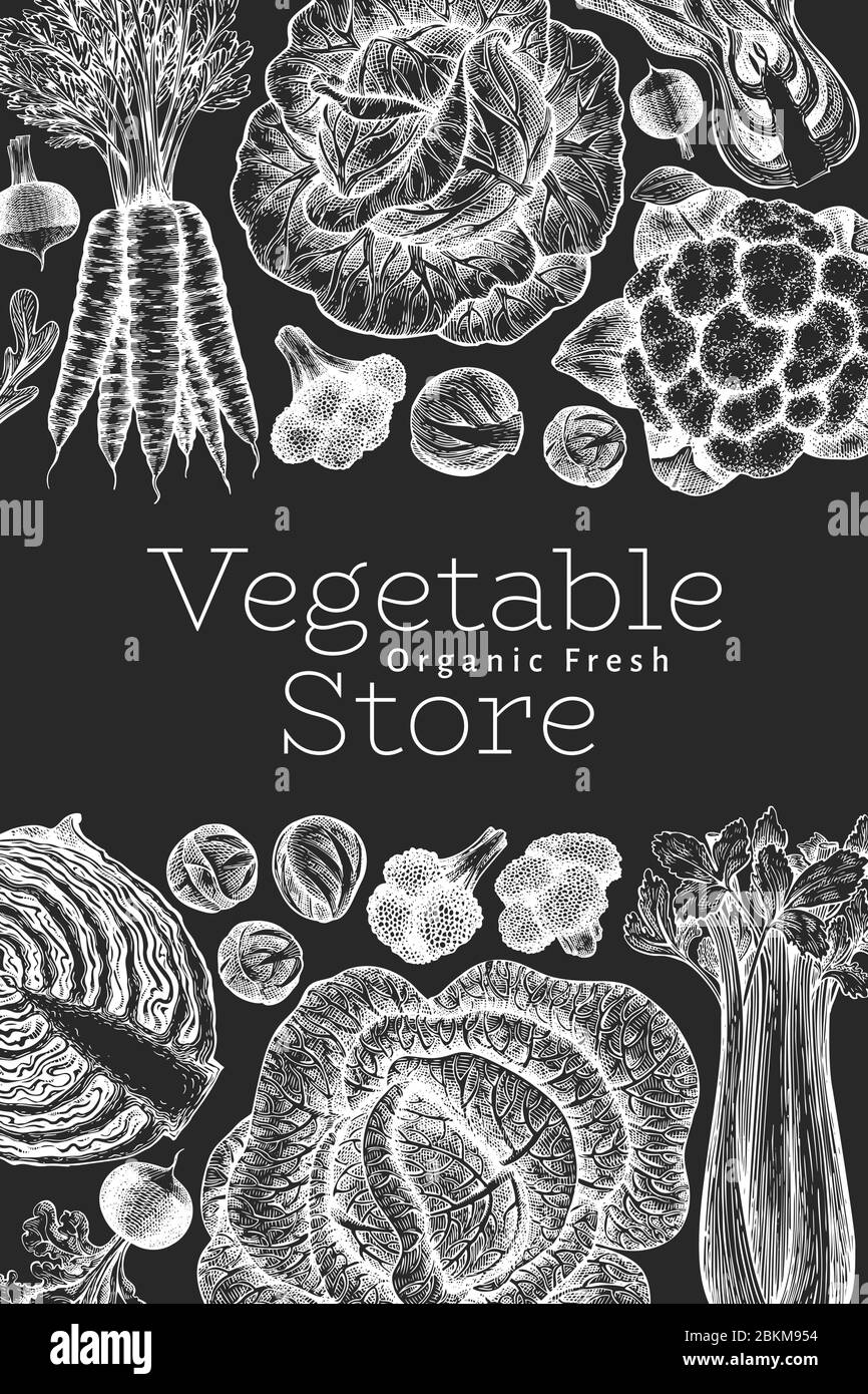 Hand drawn sketch vegetables design. Organic fresh food vector banner ...