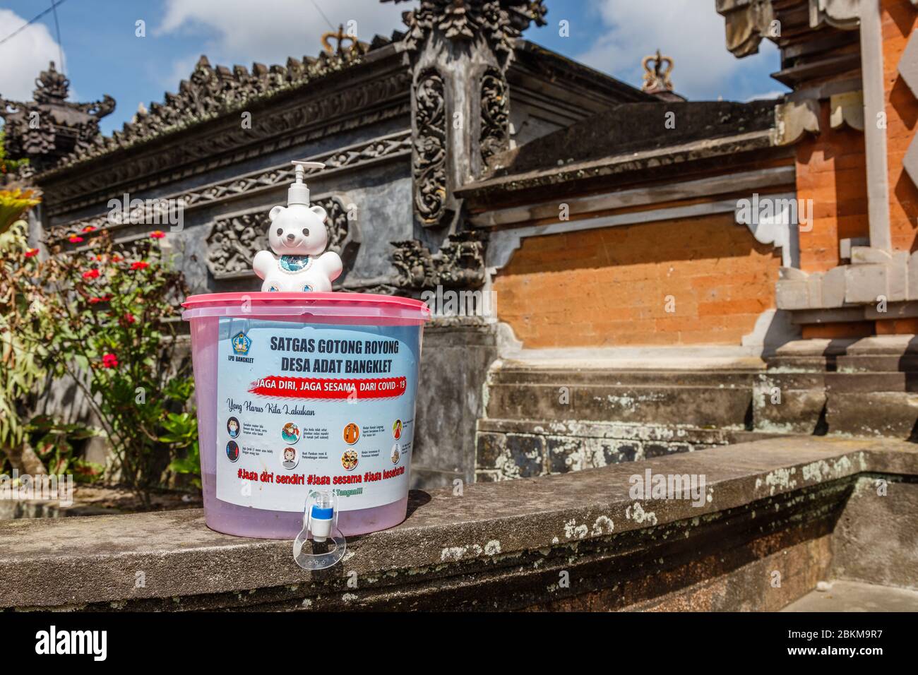May 06, 2020. Bangli, Bali, Indonesia. Buckets for washing hands provided by local government. Hygiene campaign during COVID 19 virus pandemic. Stock Photo