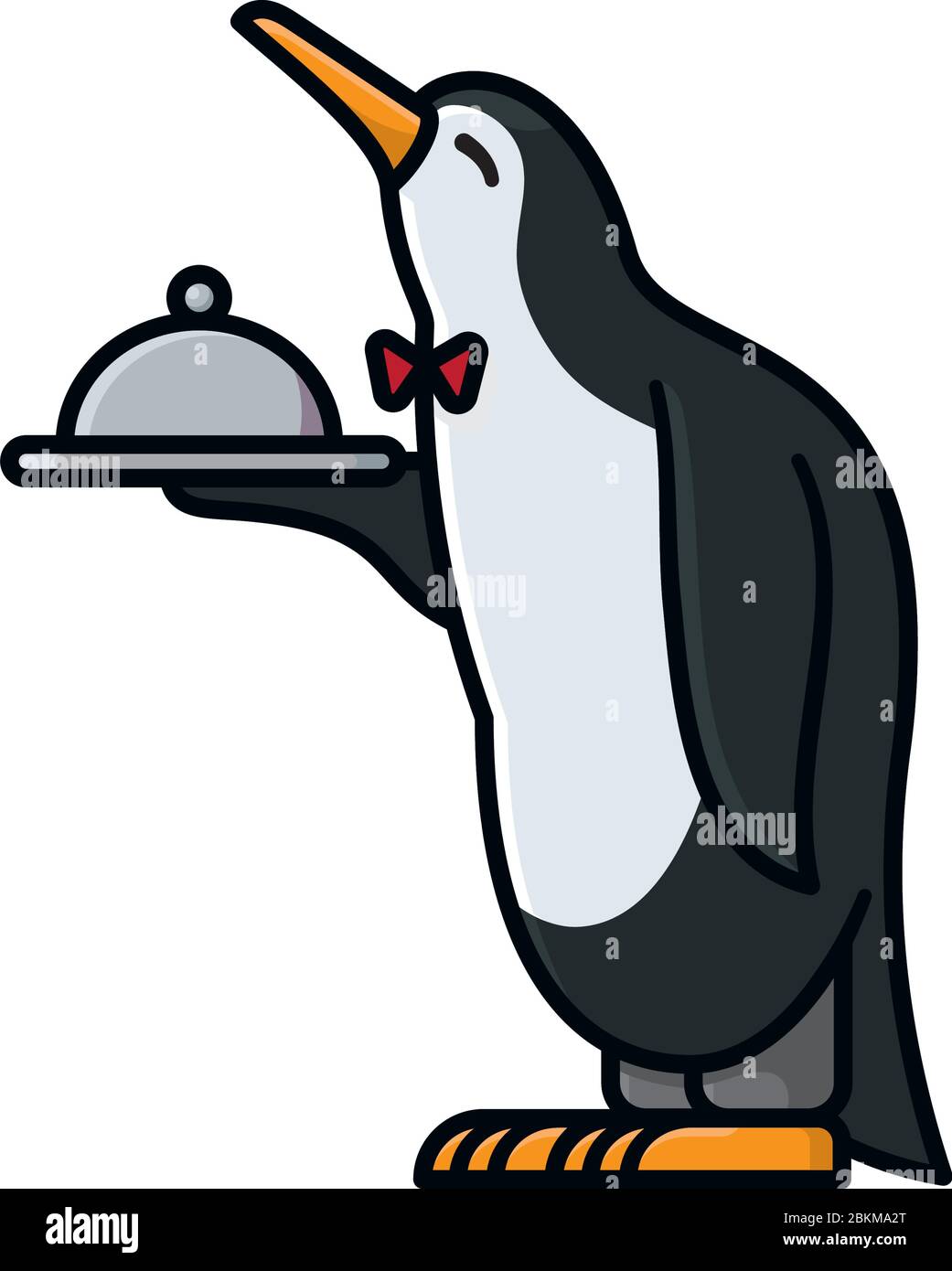 Servile waiter penguin cartoon character isolated vector illustration for Waiters Day on May 16th. Service and obsequiosity symbol. Stock Vector