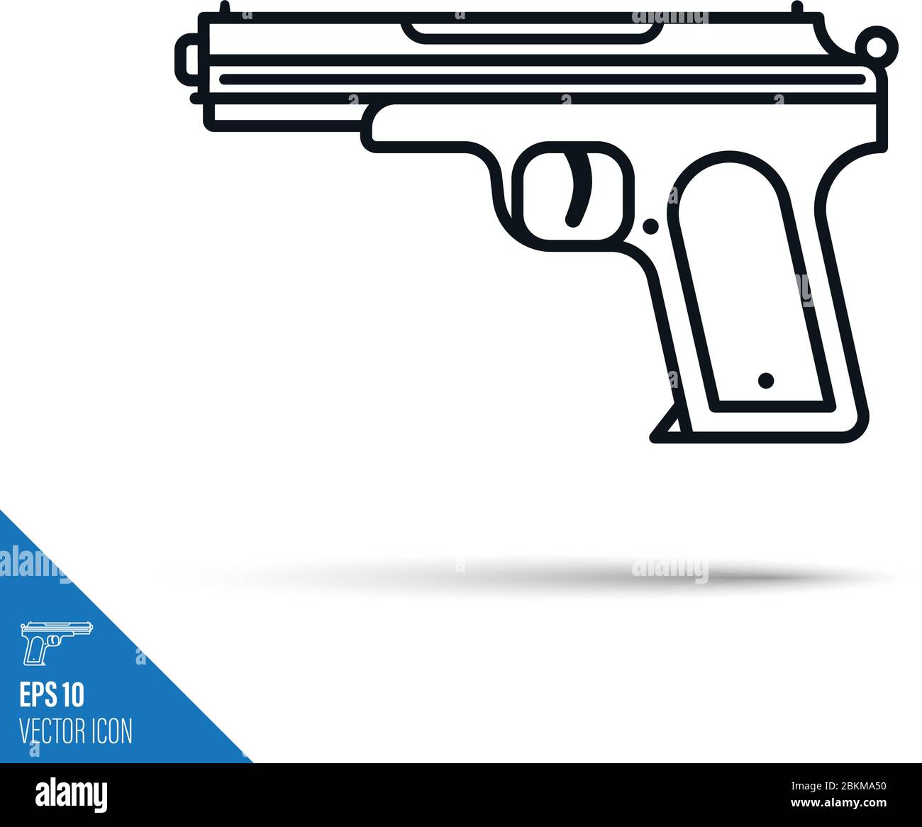 Handgun vector line icon. Pistol outline symbol, Stock Vector