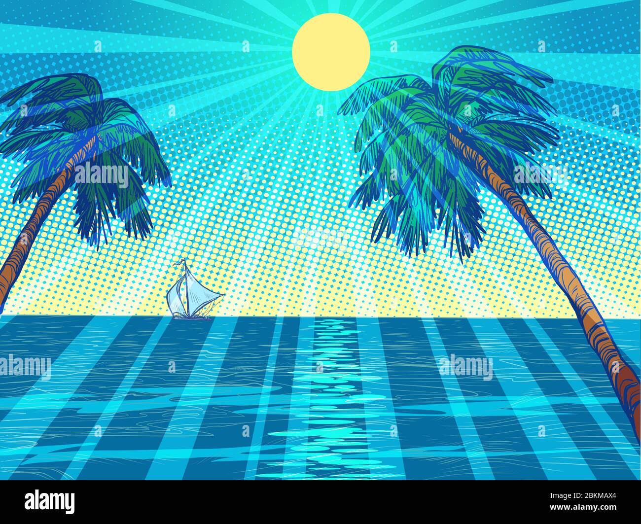 sun beach resort palm trees sea Stock Vector