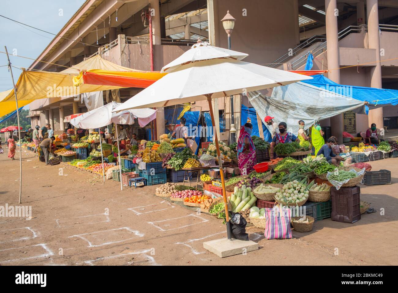 Open market in south Goa after some relaxations in the Covid-19 lockdown. Stock Photo