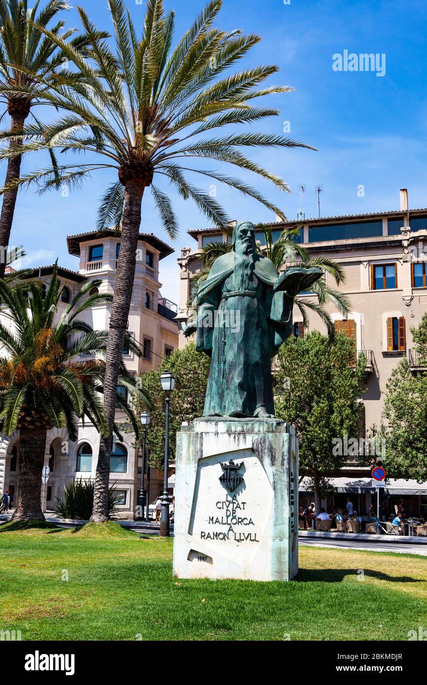 Statue of Ramon Llull, Palma de Mallorca, Balearic Islands, Spain Stock Photo