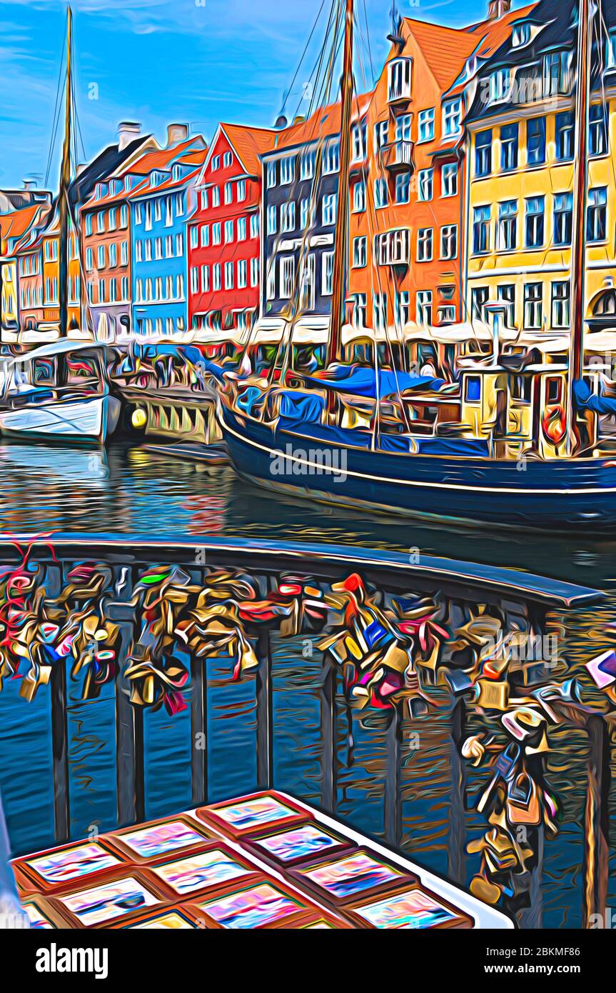 Misty morning, Nyhavn, Copenhagen. Watercolor Architecture Painting