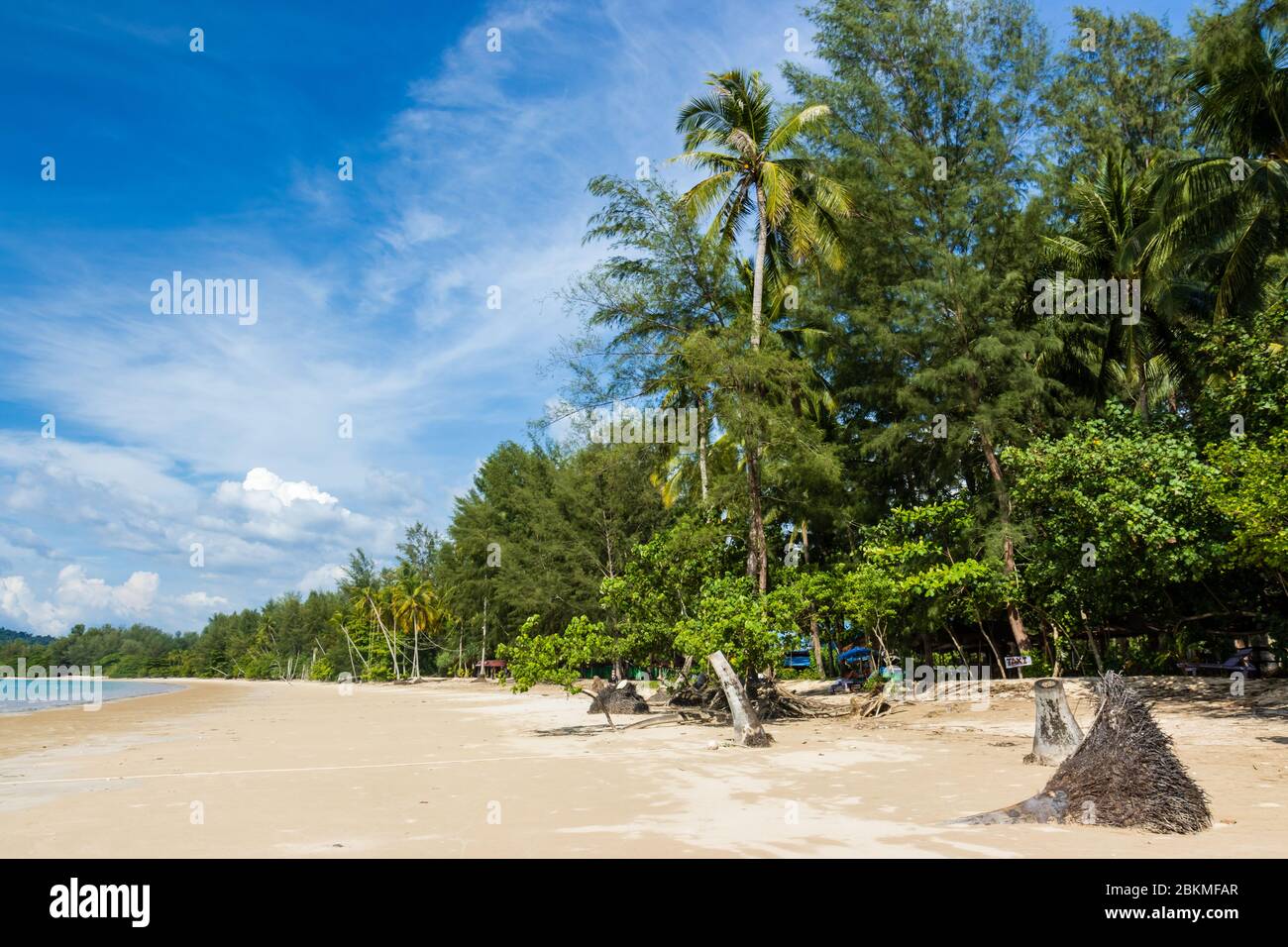 Completely deserted tropical beach in high season due to the Covid-19 Coronavirus lockdown and travel restrictions Stock Photo