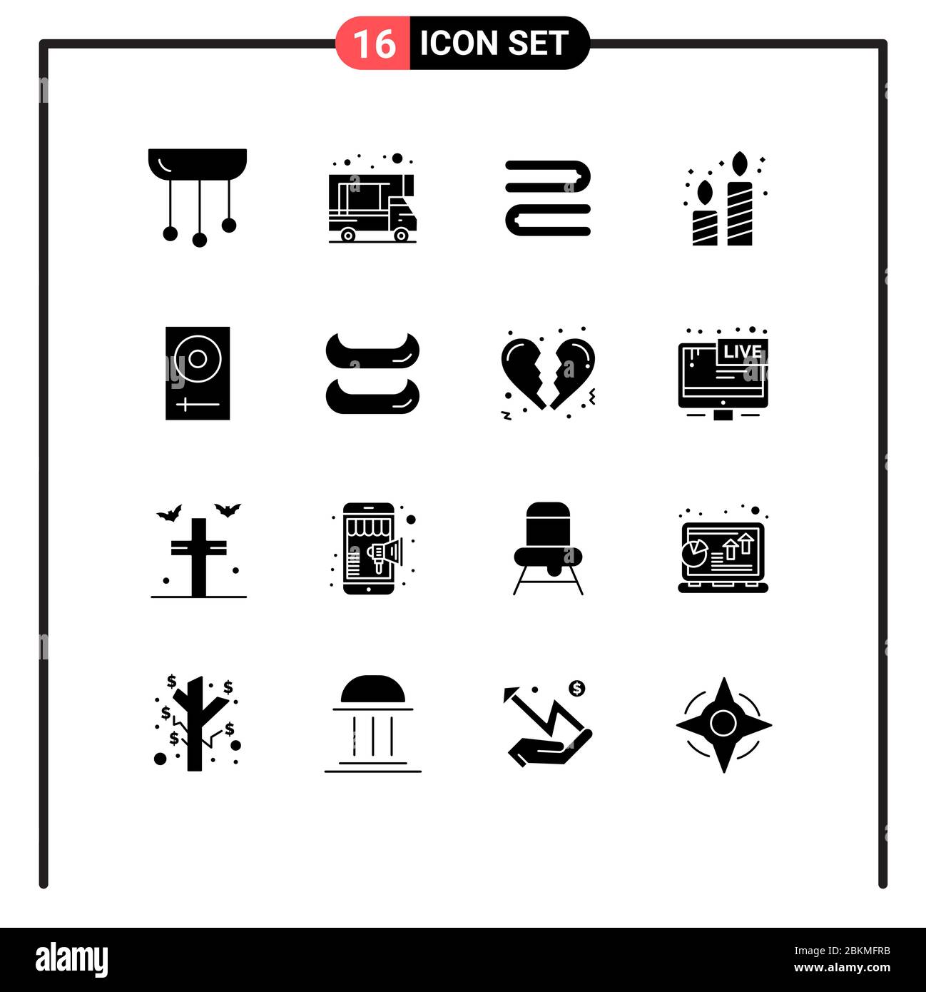 Universal Icon Symbols Group of 16 Modern Solid Glyphs of dj, console, clean, party, candle Editable Vector Design Elements Stock Vector
