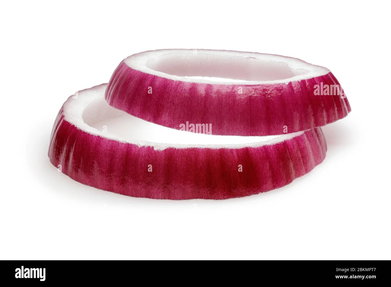 Red onion rings isolated on white background Stock Photo