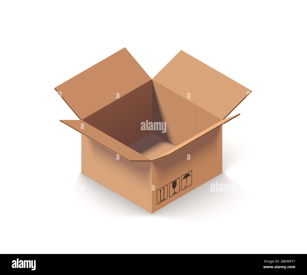 Empty open cardboard box isolated on white isometric vector illustration Stock Vector