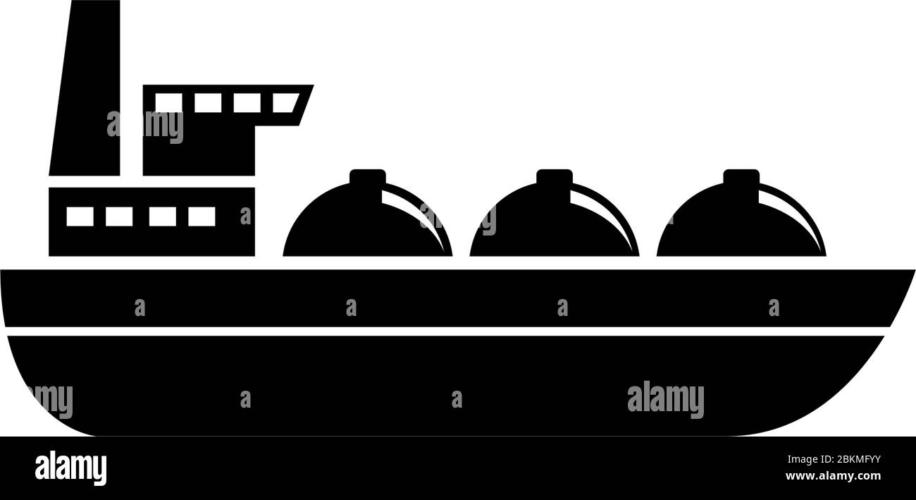 Oil tanker Ship, Gas Boat Transportation. Flat Vector Icon illustration. Simple black symbol on white background. Oil tanker Ship, Gas Transportation Stock Vector