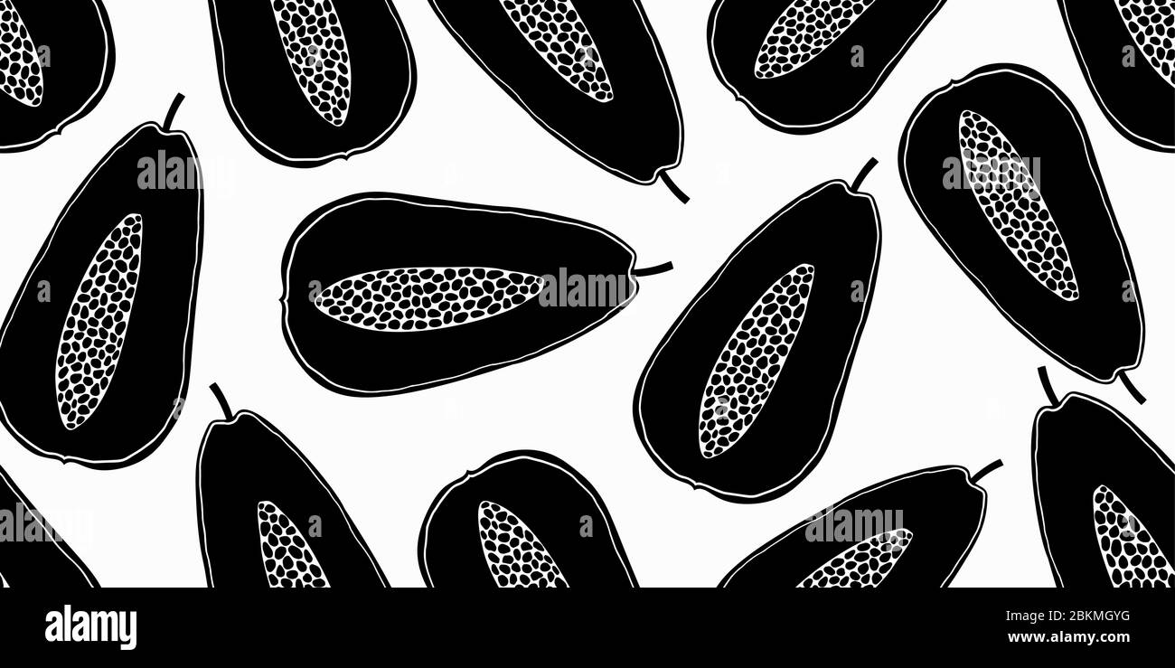 Papaya seamless pattern. Hand drawn vector fruit illustration. Cartoon ...