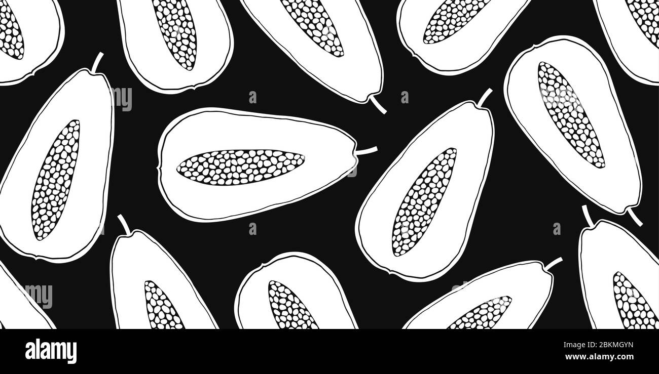 Papaya seamless pattern. Hand drawn vector fruit illustration. Cartoon ...