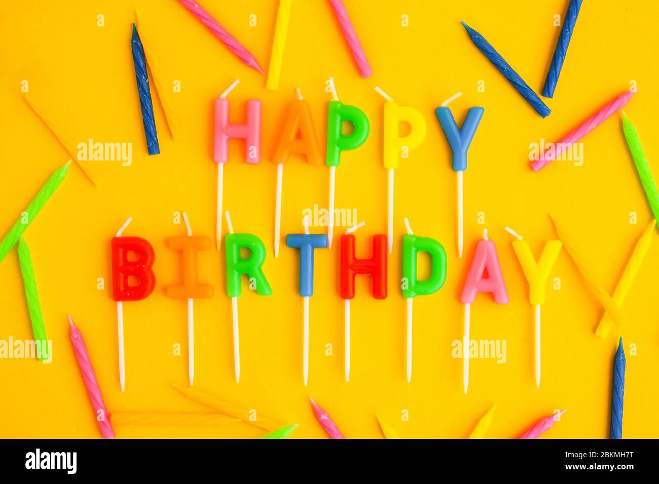 Happy Birthday Candles On Yellow Background Bright Color Wallpaper