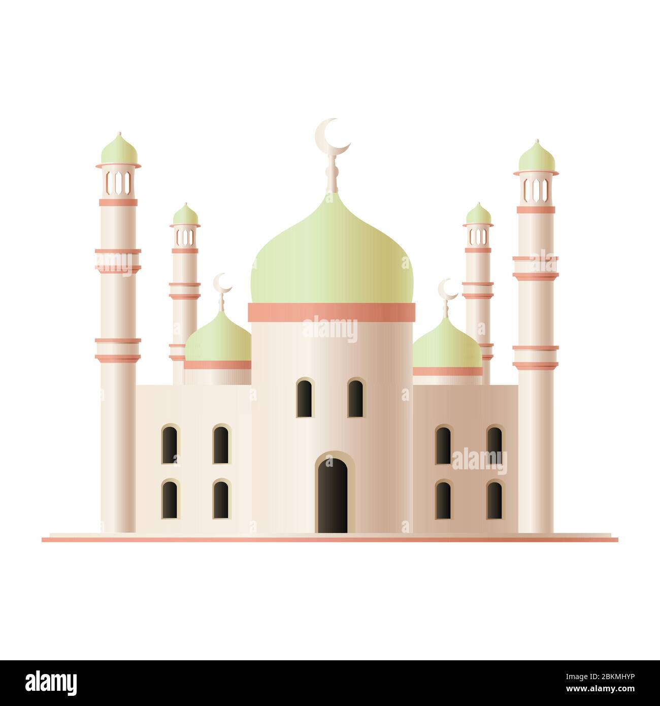 Islamic mosque building illustration with dome. Eastern cultural landmark muslim. vector Stock Vector