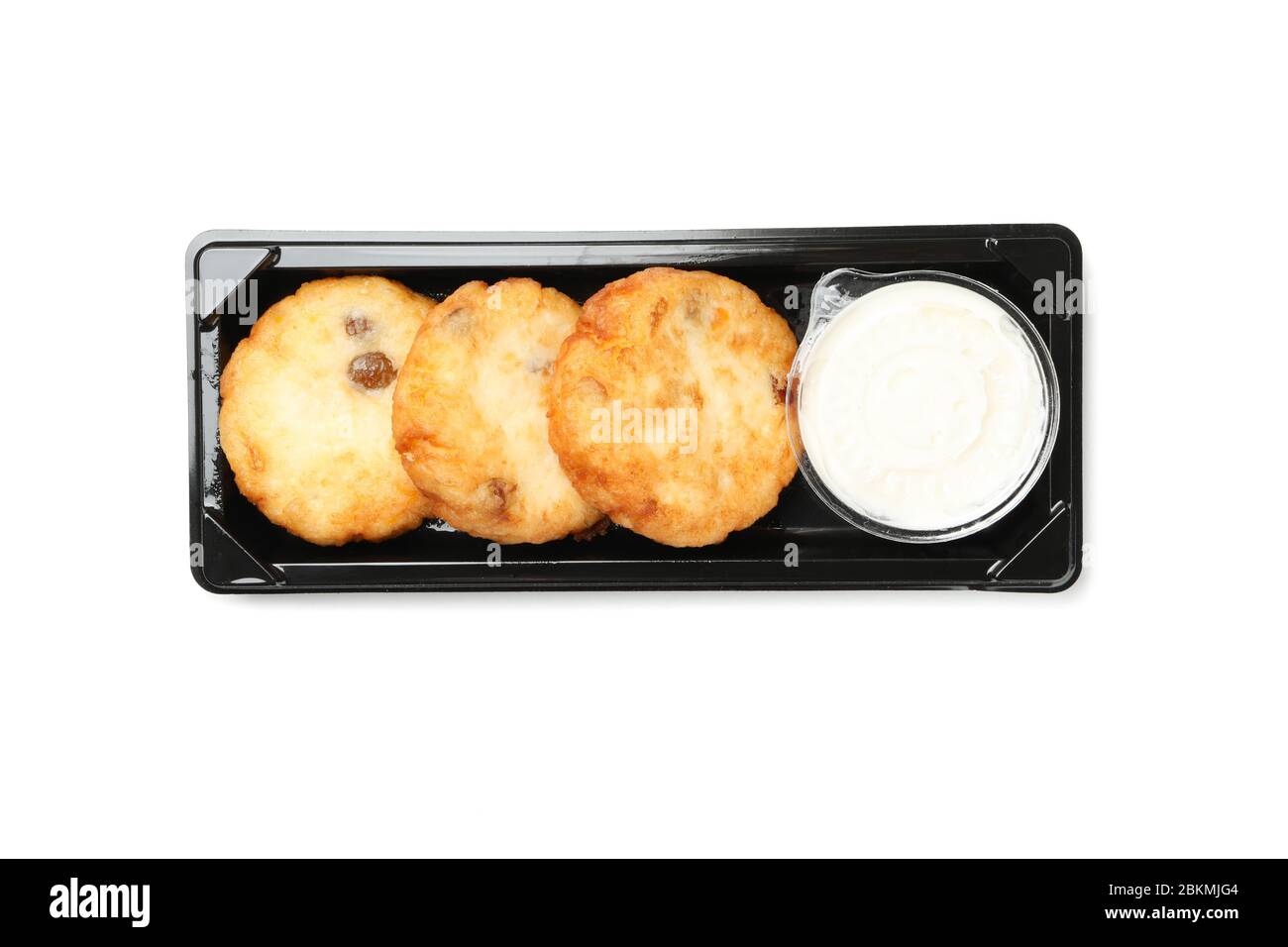 Cheesecakes in take away box isolated on white background Stock Photo