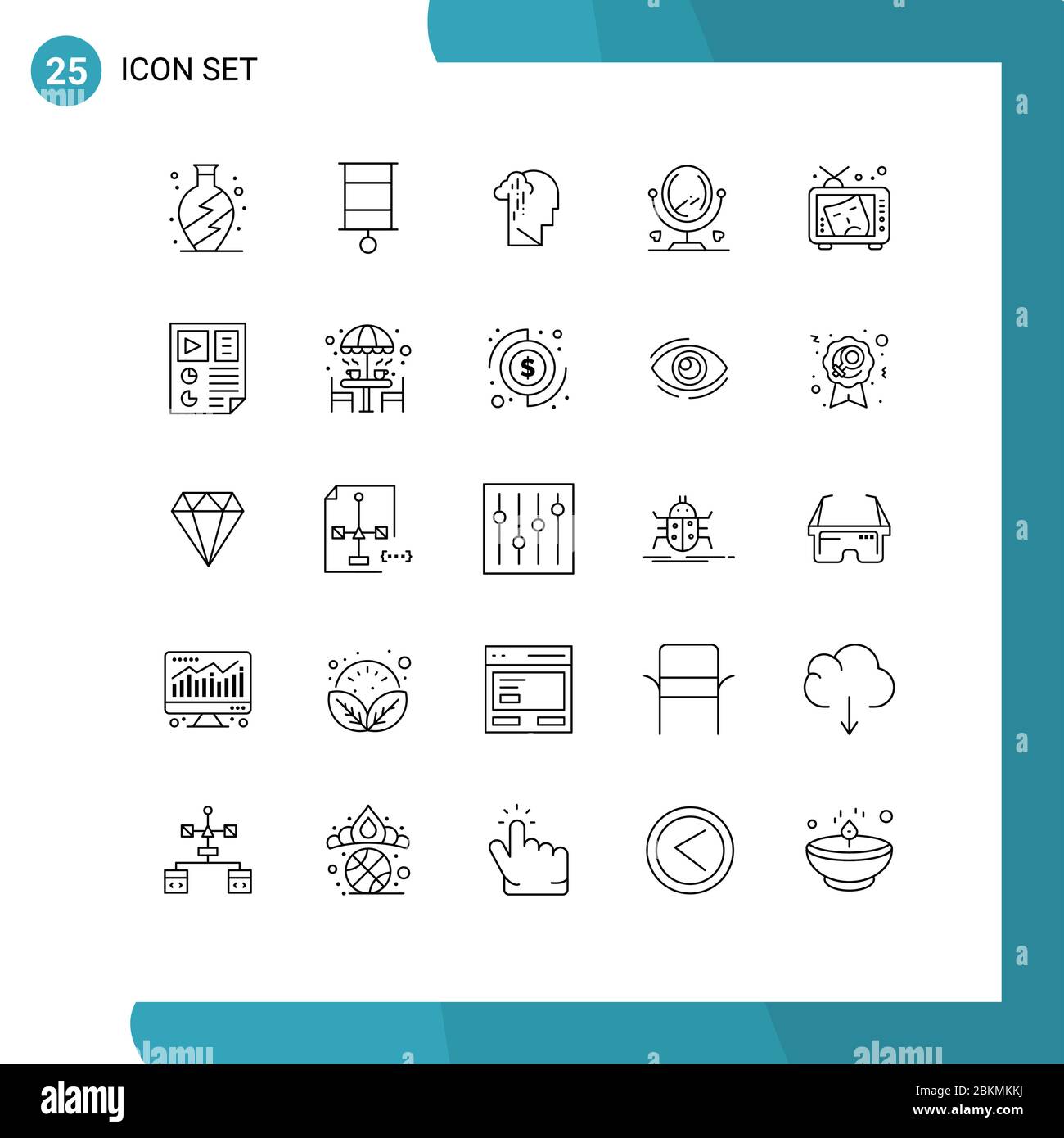 Set of 25 Modern UI Icons Symbols Signs for art, tv, grief, interior, mirror Editable Vector Design Elements Stock Vector