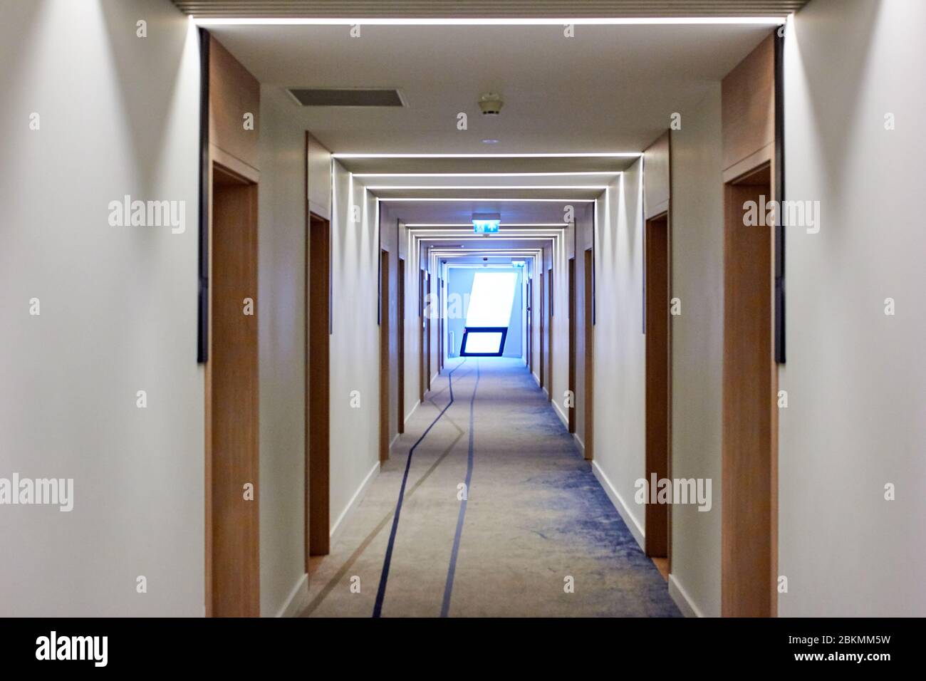 Corridor with lines in a hotel Stock Photo